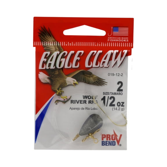 Eagle Claw Wolf River Rig - Pro-V Light Wire Hook - Size 2 - Gold – 1/2 oz Bass Casting Sinker Sinker -1 Pack