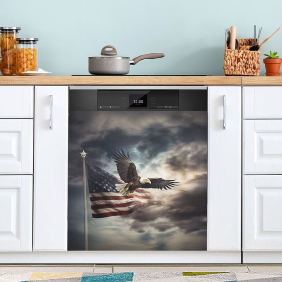 Eagle Clouds and American Flags Dishwasher Magnetic Covers Magnet Sticker Kitchen Decor Dishwasher Refrigerator Front Door Covers Decorative Magnetic 23" x 26"