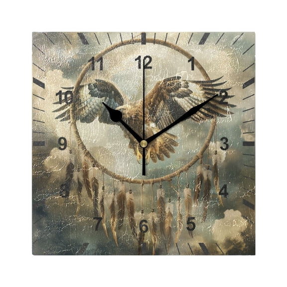 Eagle Clouds Feather Wall Clock Battery Operated Silent Non-Ticking Bedroom Office Kitchen Home School Decor 7.8"(Black)