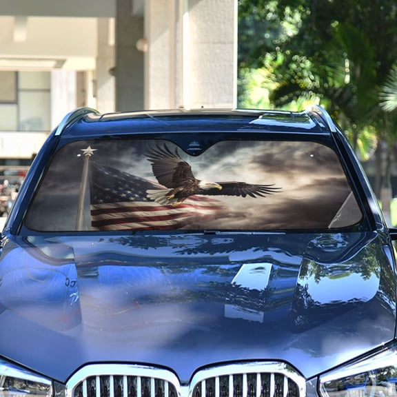Eagle Clouds and American Flags Automotive Front Car Windshield Sun Shade Reflector Foldable for Front Fit for Cars Truck SUVs