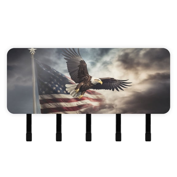 Eagle Clouds and American Flags Mail Holder Organizer Wall Mount with Shelf Key Holder Key Rack with 5 Key Hooks for Wall Decorative