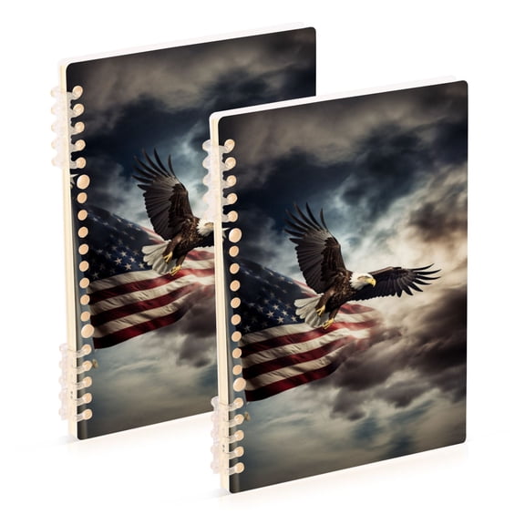 Eagle Clouds and American Flags Ring Binder Notebook Journey Note Diary College Ruled Spiral Notebook Study Loose Leaf Paper A5 60 Pages
