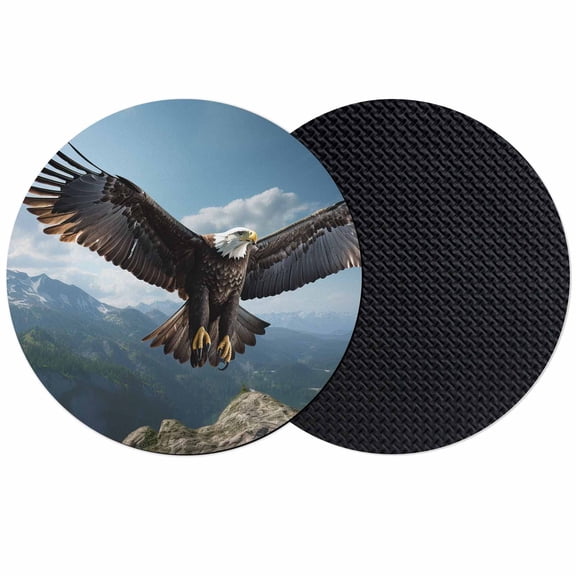 Eagle Coasters Set of 2, Forest Mountains Range Sky Animal Natural Landscape Absorbent Coasters for Drinks, Coaster for Bar Office Dining Coffee Table Accessories Decor, Non Slip Round Desk Coaster