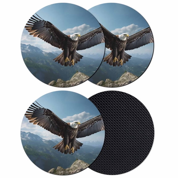 Eagle Coasters Set of 4, Soft Absorbent Coasters for Drinks, Forest Mountains Range Sky Animal Natural Landscape Non-Slip Cup Coaster Mat with Rubber Bottom for Home Kitchen Coffee Bar Table Decor 4"