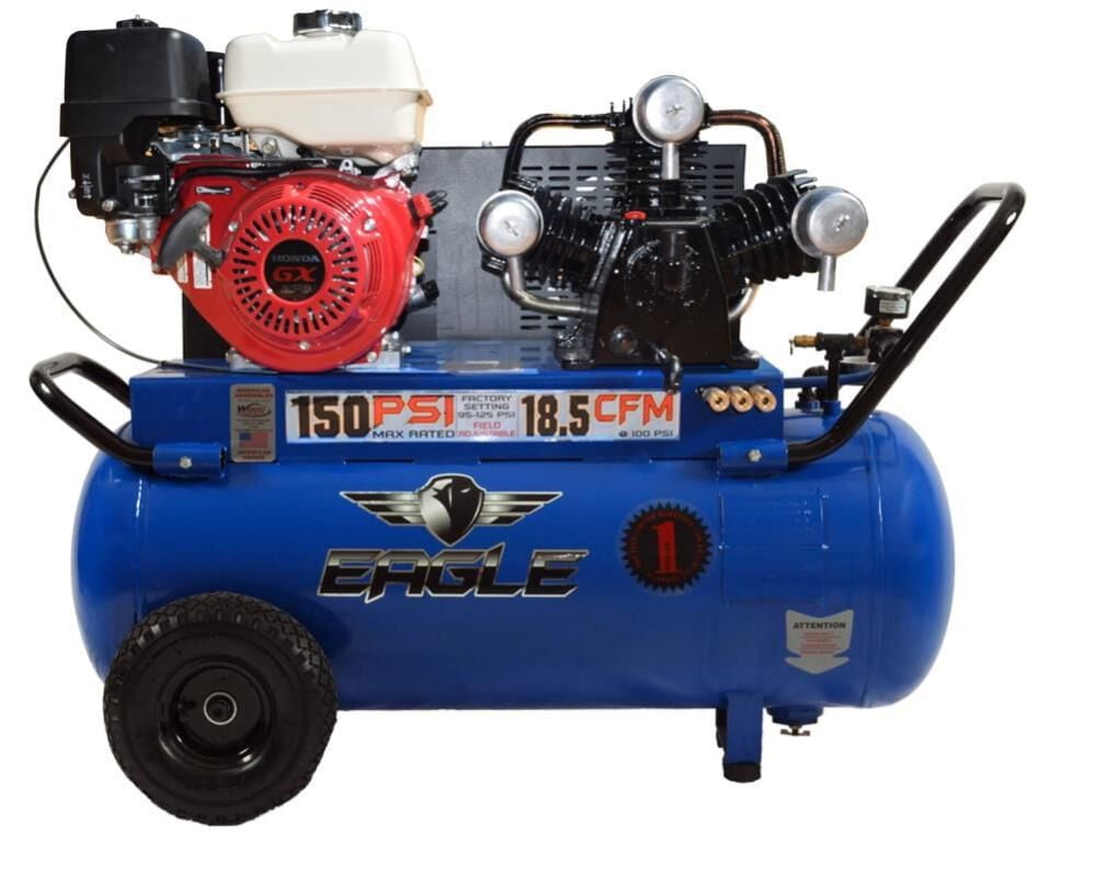 Wood Industries B1123545 9 HP, 25 gal Horizontal Eagle P90G25H1 Portable Gas Air Compressor with Honda GX Engine