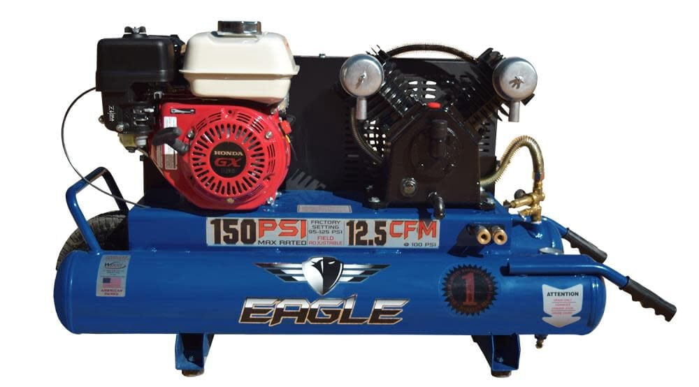 Wood Industries TT55G Cast Iron 5.5HP 150 PSI 1-Stage Twin Cylinder Gas Air Compressor 10 gal