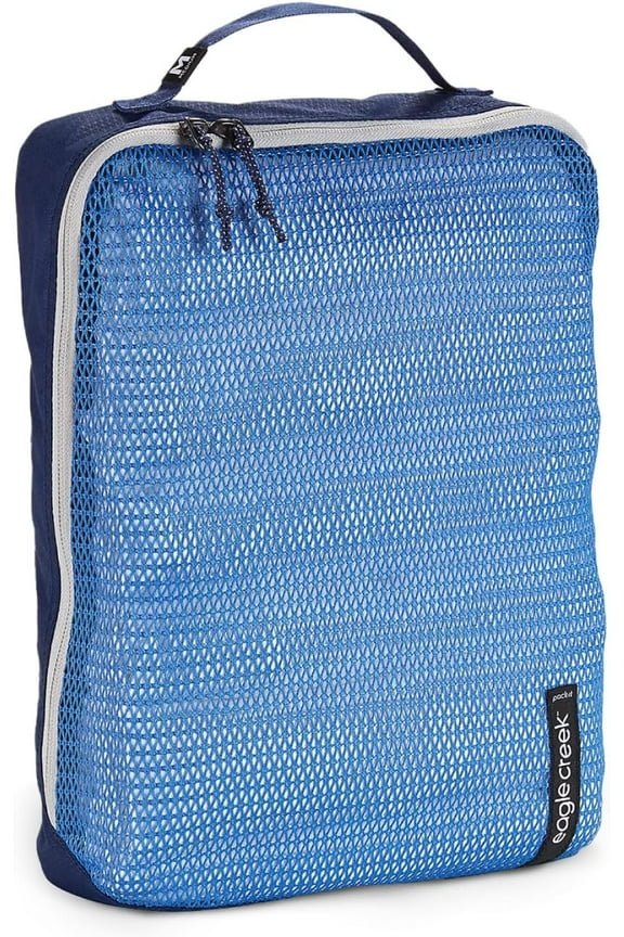 Pack-It Reveal Medium Packing Cubes for Travel - Durable, Water-Resistant Fabric with Angled Zipper Design and Full Front-Panel Mesh Window, Az Blue/Grey