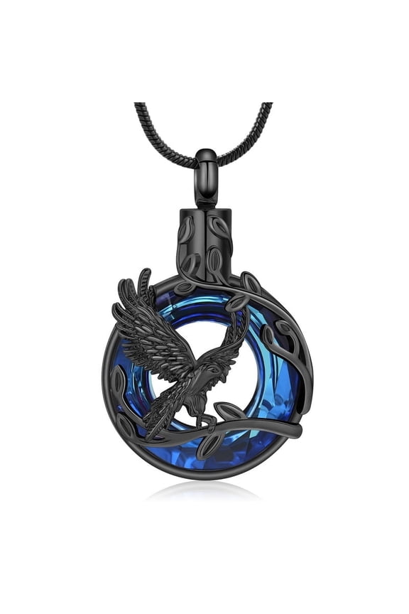 Eagle Cremation Jewelry for Women Men Ashes Circle of Life Urn Necklace Stainless Steel Crystal Memorial Pendant Human Pets Ash Holder