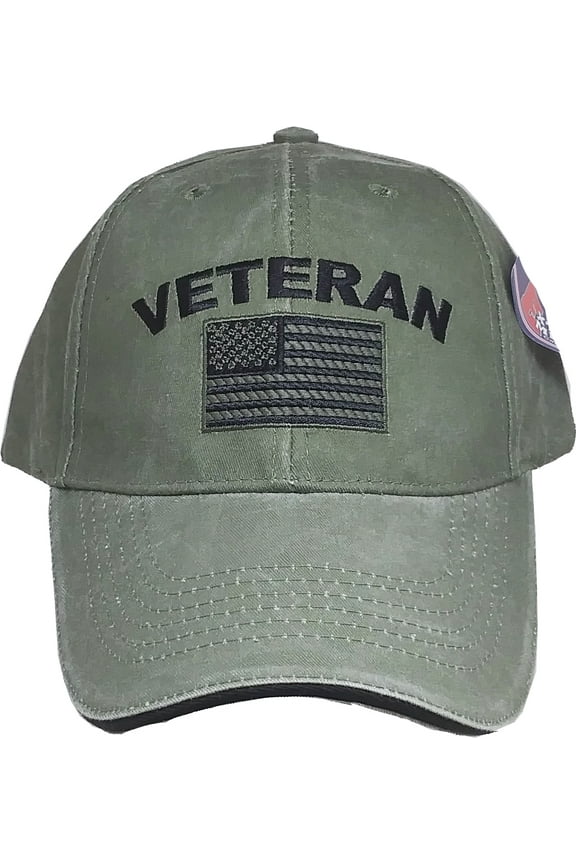Military Veteran U.S. Flag Cap, Green, Adjustable