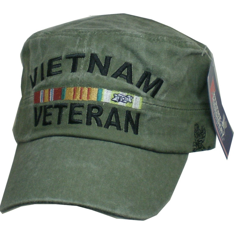 Eagle Crest Vietnam Veteran Tonal Washed Mens Flat Top Cadet Cap [Olive  Drab Green - Adjustable]