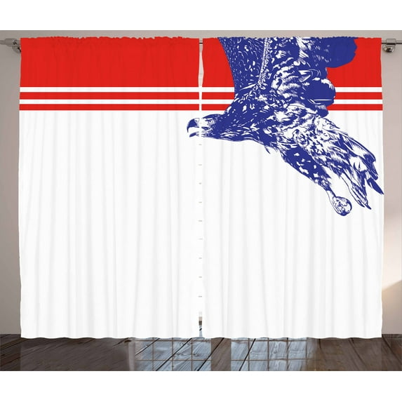 Ambesonne Eagle Curtains 2 Panel Set, American Flag Colors Bird, 108" x 90", Navy Blue Red White