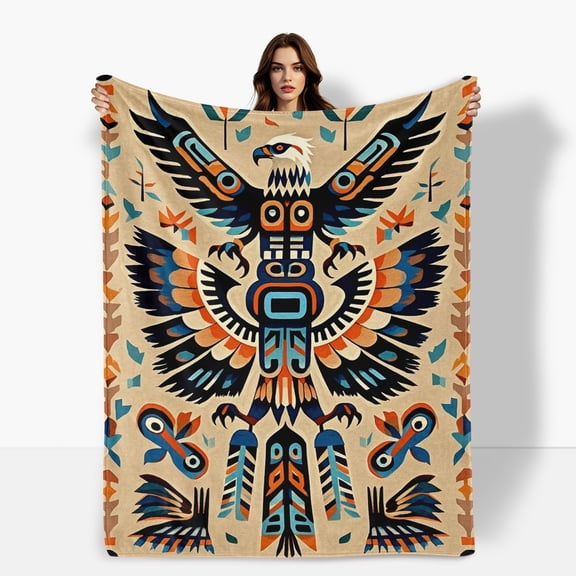 Eagle Decorative Orange Nature Inspired Flannel Blanket Soft Warm Comfortable For Sofa Bed Travel Camping Living Room Office Chair Polyester Fiber Gift For Family Or Friends