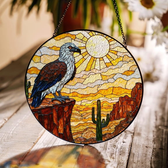 Eagle Desert Canyon Glass Suncatcher, Window Decor, Independence Day, 3.5 in