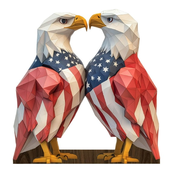 Eagle Desktop Decorations Indoor Holiday Decor for American Decorations 2D Wooden Figurine Decor for Home Tabletop Shelf (A)