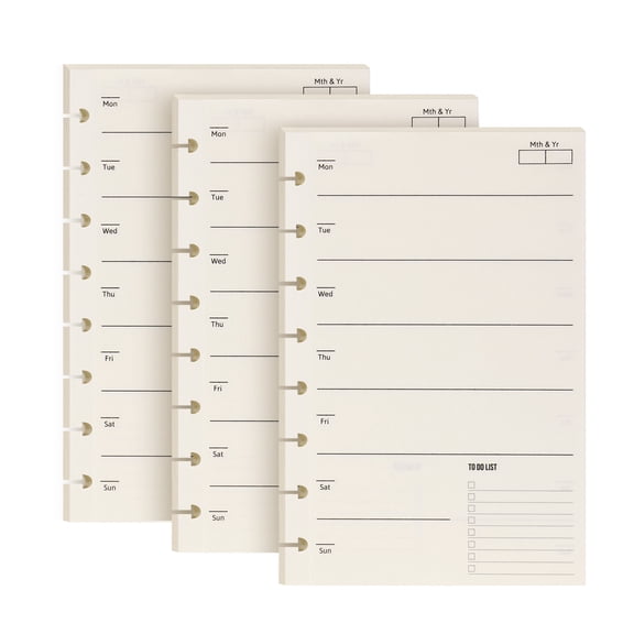 Eagle Discbound Refill Paper, 30 Sheets Weekly Planner Filler Paper for Junior Size Notebooks | 8-Hole Punched, 8.5 x 5.5 Inch, 3 Packs Included, Total 90 Sheets, Weekly Planner