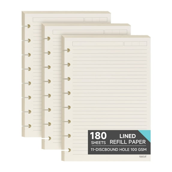 Eagle Discbound Refill Paper, 60 Sheets Ruled Lined Filler Paper for Junior Size Notebooks | 8-Hole Punched, 8.5 x 5.5 Inch, 3 Packs Included, Total 180 Sheets, Ruled Pages