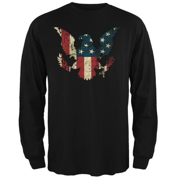 Eagle Distressed Flag Black Adult Long Sleeve T-Shirt - X-Large