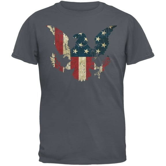 Eagle Distressed Flag Charcoal Grey Adult T-Shirt - 2X-Large