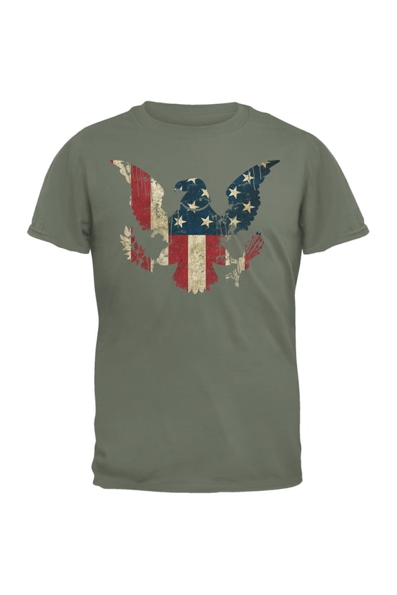 Eagle Distressed Flag Military Green Adult T-Shirt - Medium