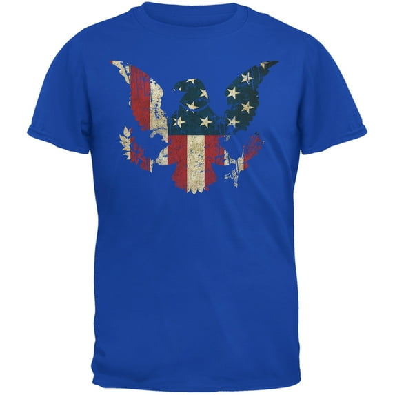 Eagle Distressed Flag Royal Adult T-Shirt - 2X-Large