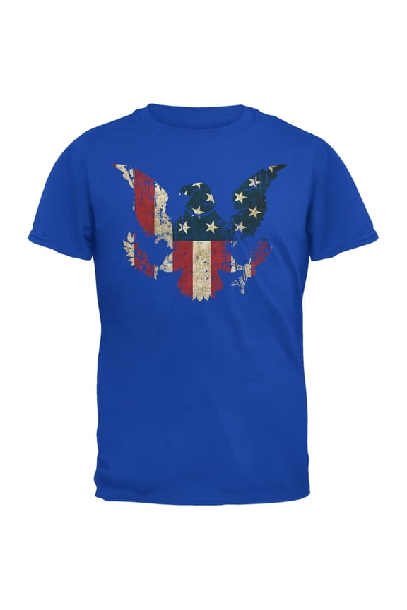 Eagle Distressed Flag Royal Adult T-Shirt - X-Large