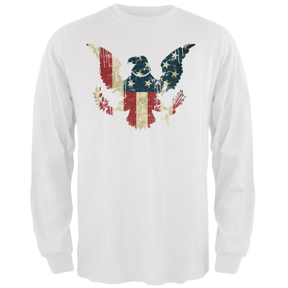 Eagle Distressed Flag White Adult Long Sleeve T-Shirt - Medium