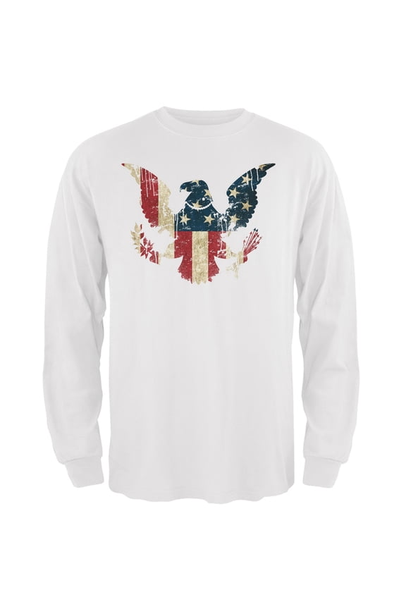 Eagle Distressed Flag White Adult Long Sleeve T-Shirt - X-Large