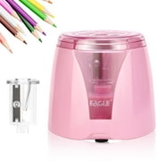 Eagle Electric Pencil Sharpener, Battery Powered, Large Shaving Holders, Carbon Steel Blades, Portable, Reusable and Replaceable Blade, Suitable for Home and Office use, Pink