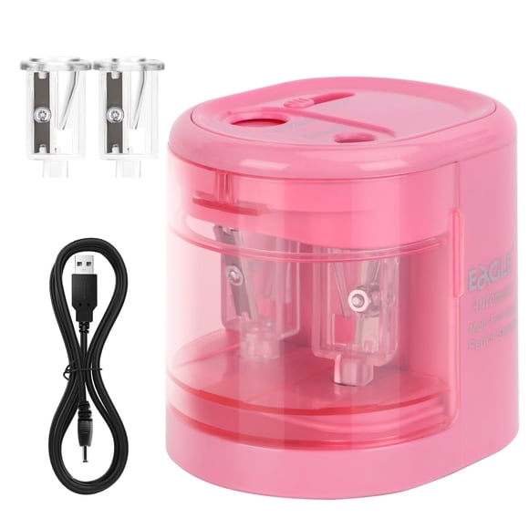 Eagle Electric Pencil Sharpener, Battery or USB Operated, Dual Holes, Dual Blades, fit for Pencils of Size 6-8mm and 9-12mm (Pink)