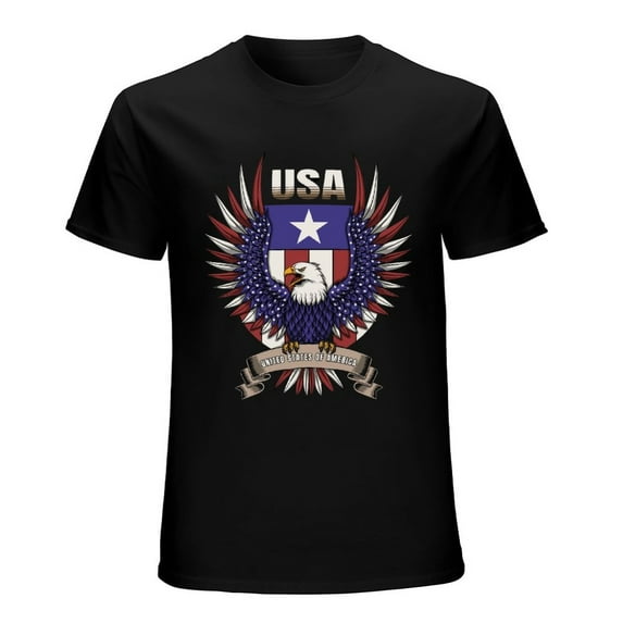 Eagle Emblem United States of America Men’s T-Shirt 100% Cotton Casual Short Sleeve Tops Gift Tee Black 3XL