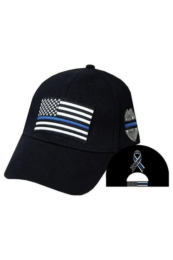 CP1701 Black Thin Blue Line Police USA Flag Hat Cap