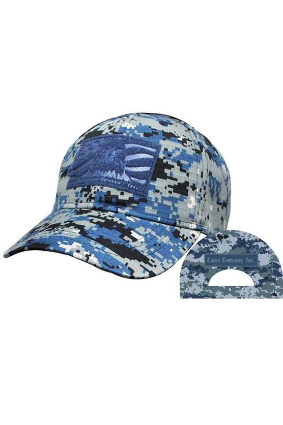 CP00034 Cap - Tactical Operations, Camo Navy - Brushed Twill - Cloth Hook & Eye Closure - Medium