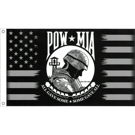 Eagle Emblems POW MIA Flag with Grommets 3ft x 5ft Red & White