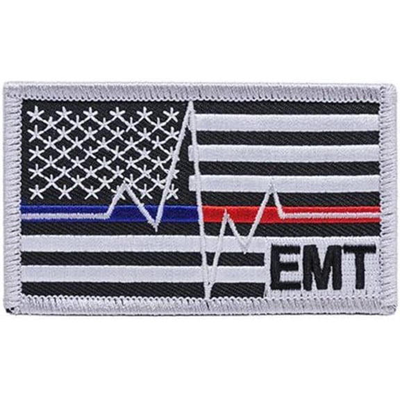 Eagle Emblems PM3128 Patch - EMT Flag - Heartbeat - 3.38 x 2 in.