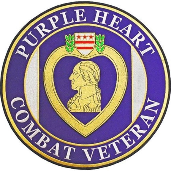 Eagle Emblems PM9102 Patch - Purple Heart - Combat Veteran, Extra Large - 12 in.