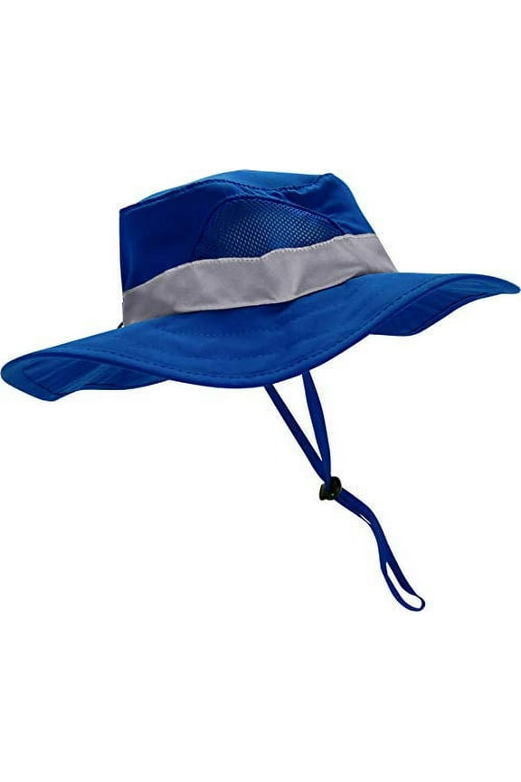 Kids Safari Floppy Bucket Hat Backyard Outdoor Adventure for Boys & Girls. Sure Fit Adjustable Head Band, Wide Brim, Hat Band, Chin Strap, Large Mesh Vent Panels Navy Blue M/L