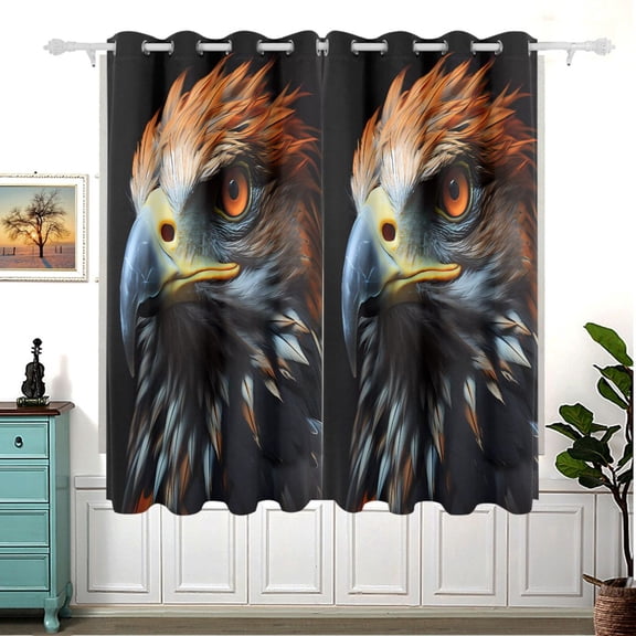 Eagle Face Front Blackout Curtain Panels 63x55in Drapes Privacy Assured for Living room Bedroom Bathroom 2 panels set