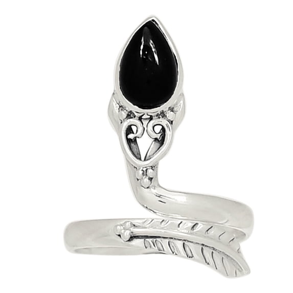 Eagle Feather - Natural Black Onyx - Brazil 925 Silver Ring s.7 ALLR-14995