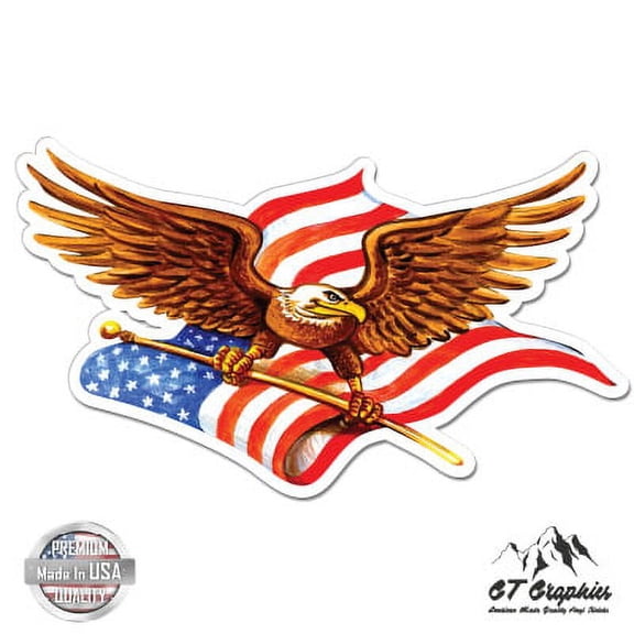 Eagle Flag - 5" Vinyl Sticker - For Car Laptop I-Pad - Waterproof Decal