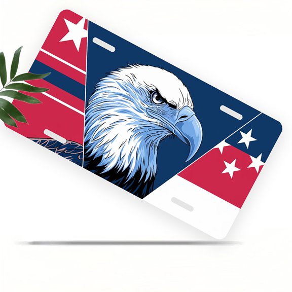 Eagle with Flag Background Front License Plate, Metal License Plate, Funny Standard Plates Personalized Novelty Decorative For Men/Women/Boys/Girls Car 6×12 Inch
