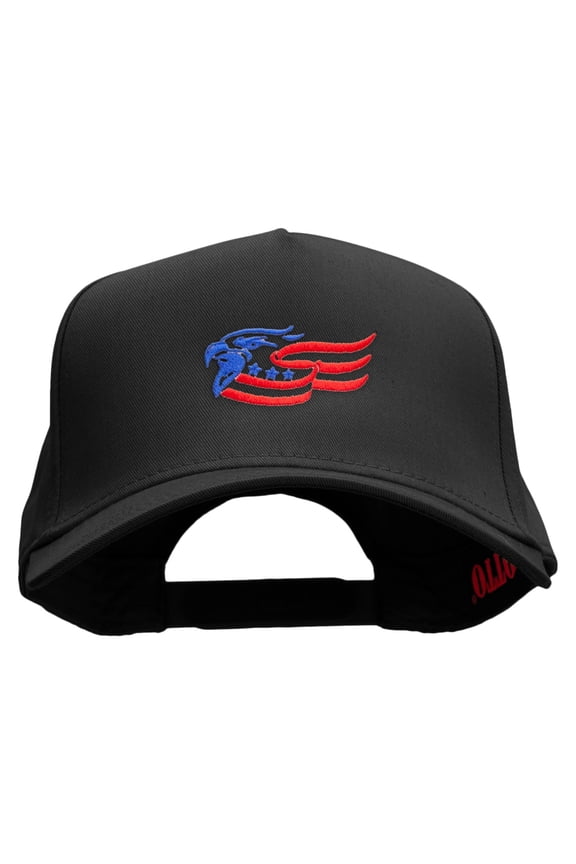 Eagle Flag Embroidered Solid Cotton Twill 5 Panel Prostyle Snap Cap - Black OSFM