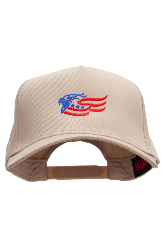 Eagle Flag Embroidered Solid Cotton Twill 5 Panel Prostyle Snap Cap - Khaki OSFM