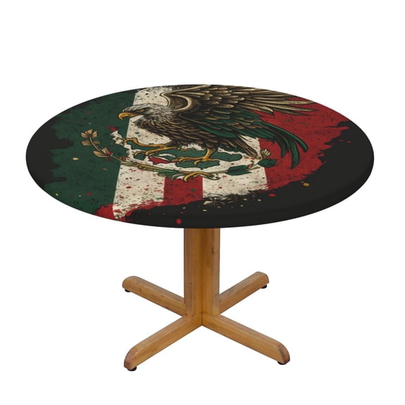 Eagle Flag Of Mexico Mexican Flags Fitted Round Tablecloth 90cm with Elastic Edge, Waterproof Table Cover Furniture Protector for Patio, Dining Room Restaurant