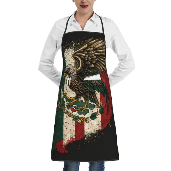 Eagle Flag Of Mexico Mexican Flags Apron with Pocket Cooking Waterproof Bib Aprons for Kitchen Baking Chef Gardening BBQ