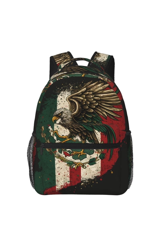 Eagle Flag Of Mexico Mexican Flags Backpack Casual College Bag Zipper Laptop Daypack Hiking Rucksack Travel
