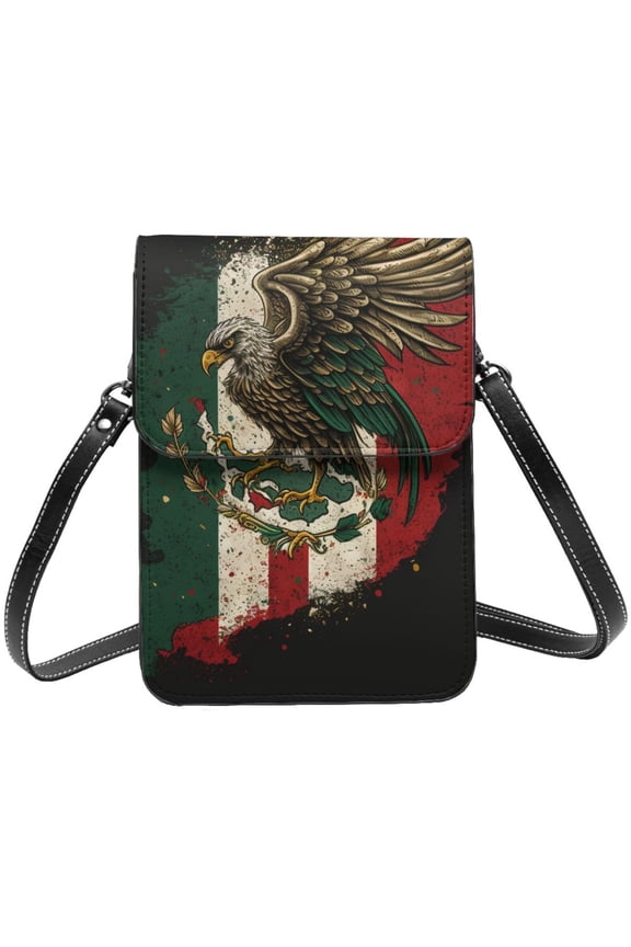 Eagle Flag Of Mexico Mexican Flags Cell Phone Purse Small Crossbody Bag with Strap Credit Card Slots Leather Shoulder Wallet for Women