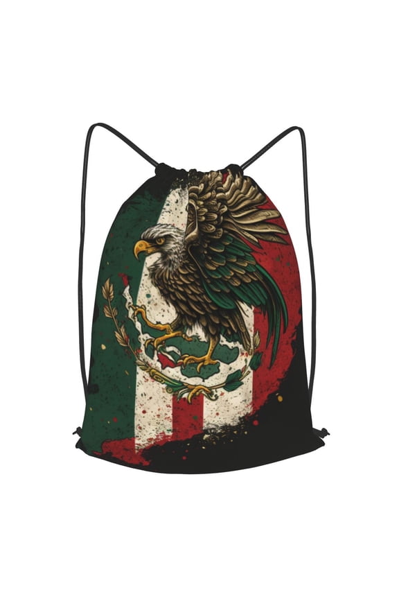 Eagle Flag Of Mexico Mexican Flags Drawstring Backpack Gym String Bag Sports Sackpack Cinch Sack, Small