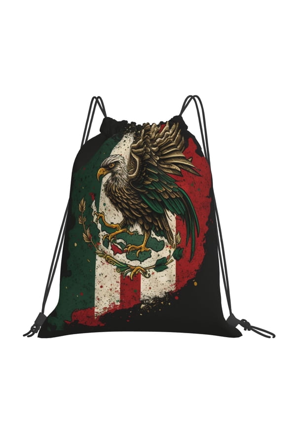 Eagle Flag Of Mexico Mexican Flags Large Drawstring Backpack Casual Cinch Sack Bag Backpack for Sports Hiking Travel Gym