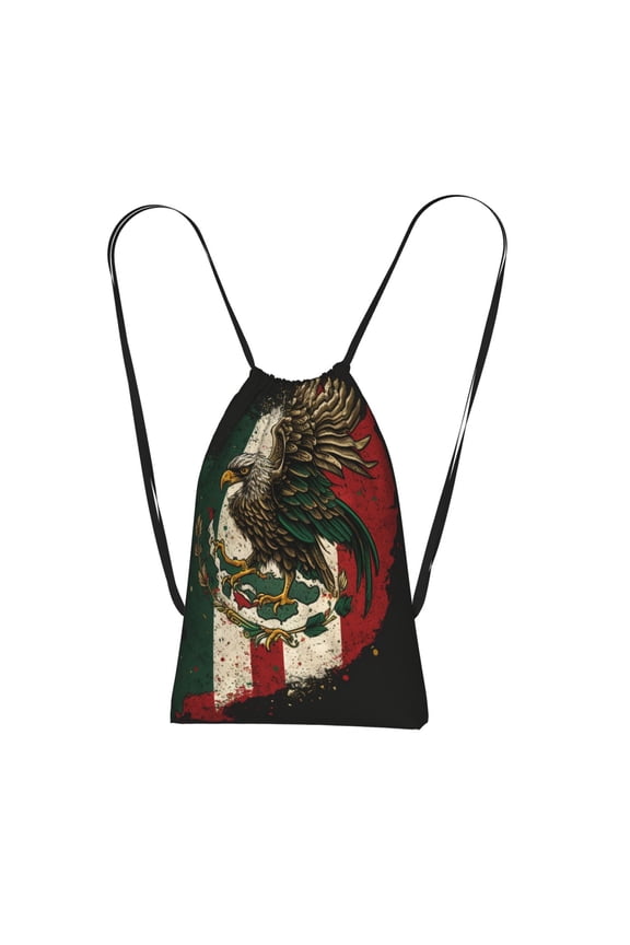 Eagle Flag Of Mexico Mexican Flags Packable Drawstring Backpack, Lightweight Foldable Cinch Storage Bag for Gym Travel Shopping