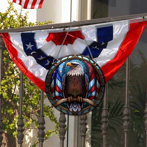 Eagle Flag Stained Acrylic Window Hanging Panels Indoor Outdoor Round Windows Hanger Kitchen Bedroom Garden Wall Art Decor Gifts for Women Mom Grandma Teacher